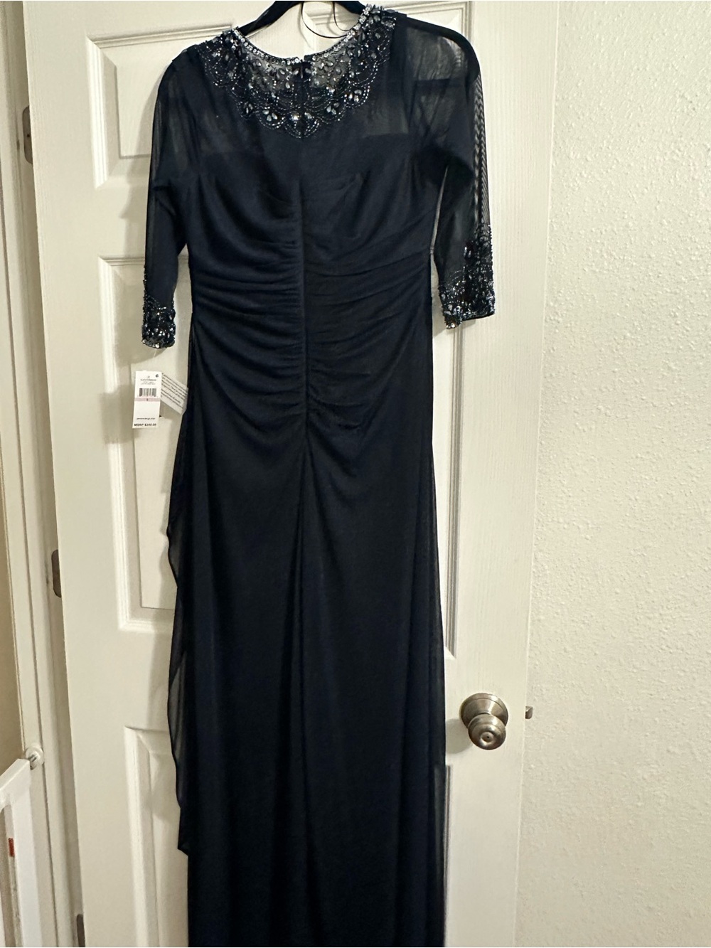 Alex Evenings Elegant Navy Beaded Illusion Necklace Evening Dress. Dark navy. - Picture 5 of 7